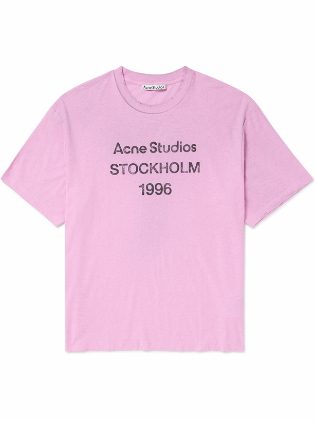 Photo: Acne Studios - Exford Distressed Logo-Print Cotton-Jersey T-Shirt - Pink