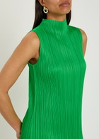 Pleats Please Issey Miyake Pleated High-neck Woven Midi Dress Green