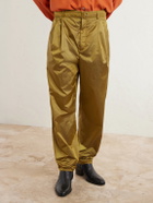 SAINT LAURENT - Tapered Belted Pleated Shell Trousers - Green