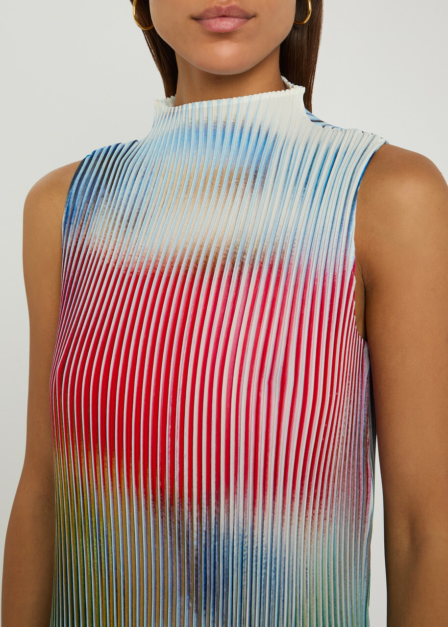 Issey Miyake Obscure Pleats Printed Woven Midi Dress Pink