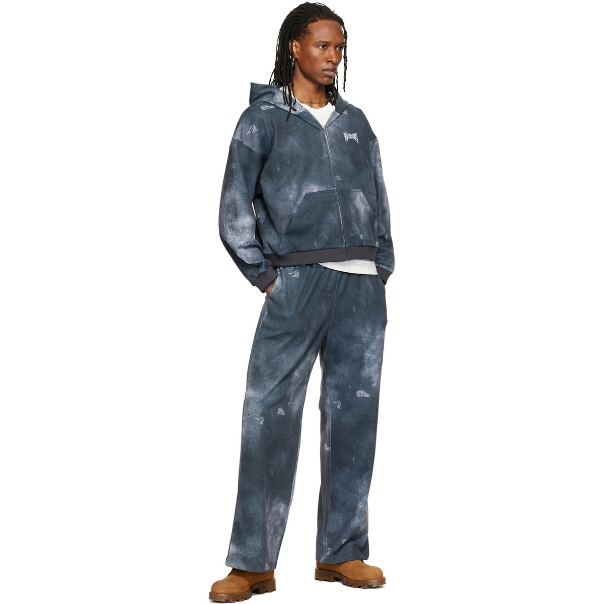 We11done Gray Trompe L'oeil Denim Printed Sweatpants
