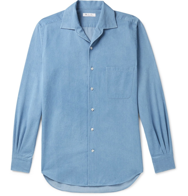 Photo: Loro Piana - Camp-Collar Denim Shirt - Blue