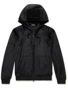 TOM FORD - Leather-Trimmed Modal-Blend Velour Zip-Up Hoodie - Black