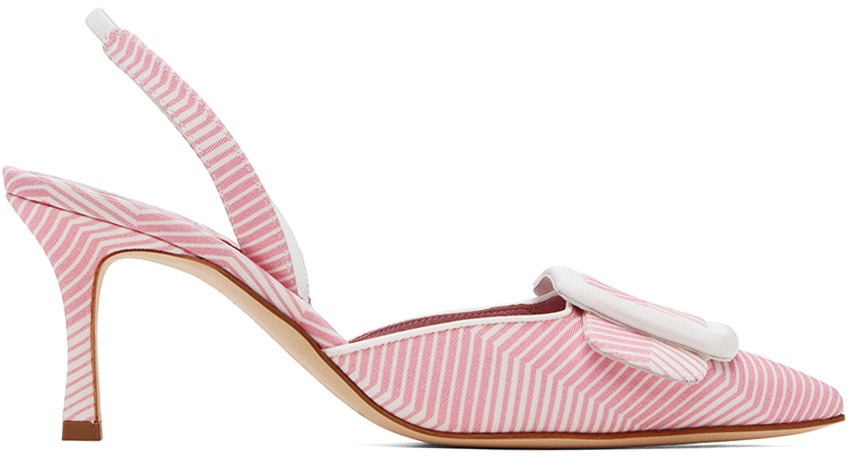 Manolo Blahnik Pink & White Mayslibi Heels Manolo Blahnik