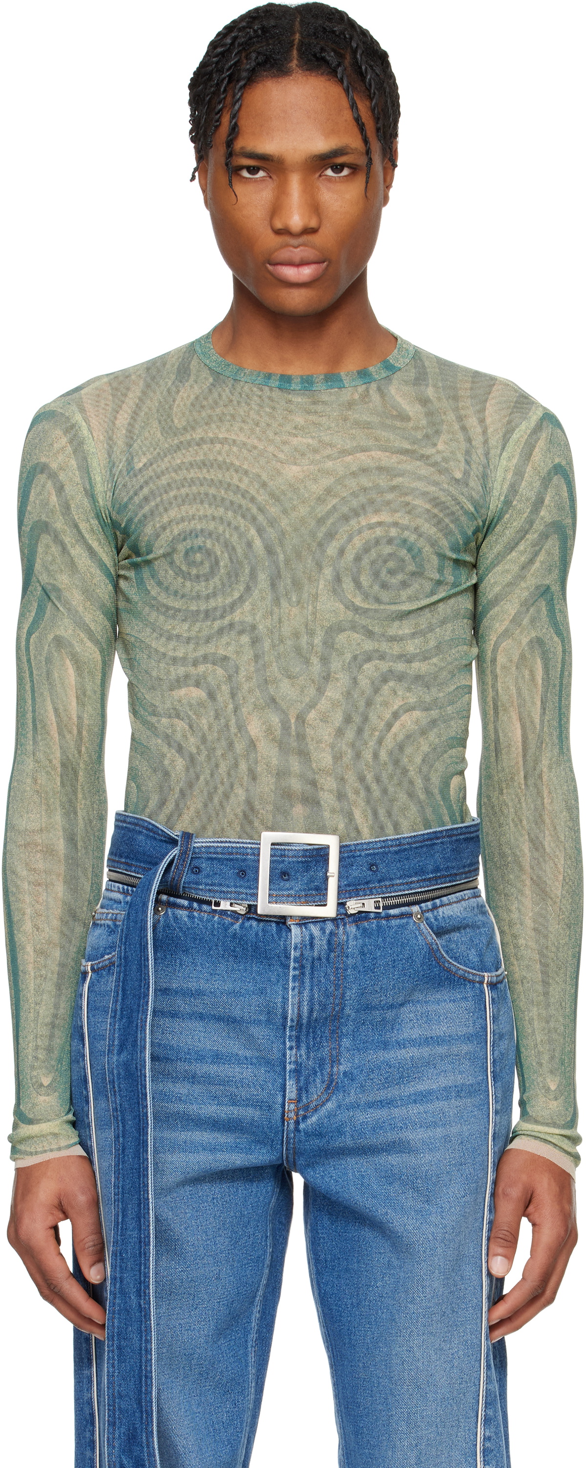 Blue 'The Spirale' T-shirt by Jean Paul Gaultier on Sale