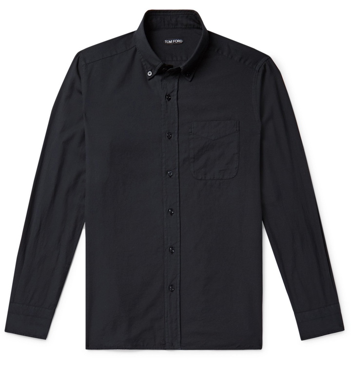 Photo: TOM FORD - Slim-Fit Button-Down Collar Cotton and Cashmere-Blend Shirt - Blue