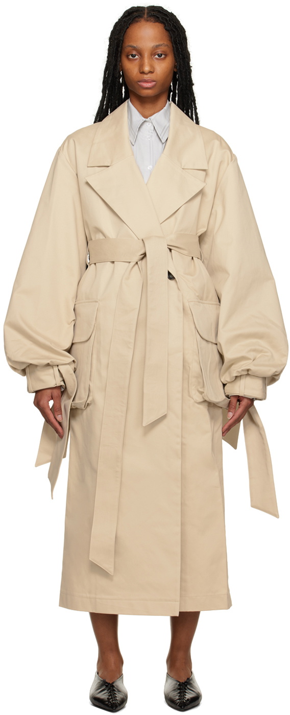 Elleme Beige Maxi Sleeve Trench Coat