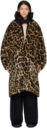 Random Identities Brown & Beige Jaguar Faux-Fur Coat