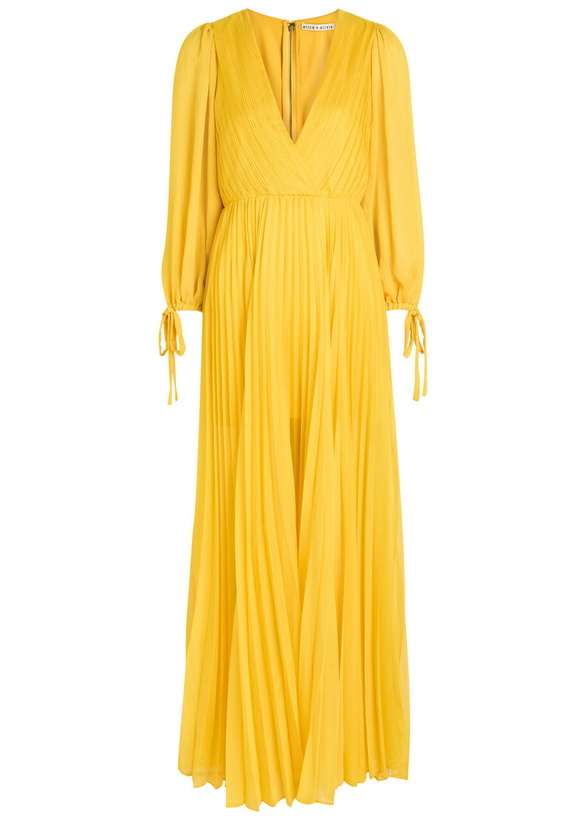 Photo: Alice + Olivia Nya Pleated Chiffon Maxi Dress Yellow