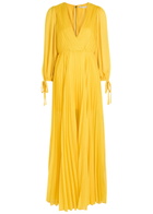 Alice + Olivia Nya Pleated Chiffon Maxi Dress Yellow