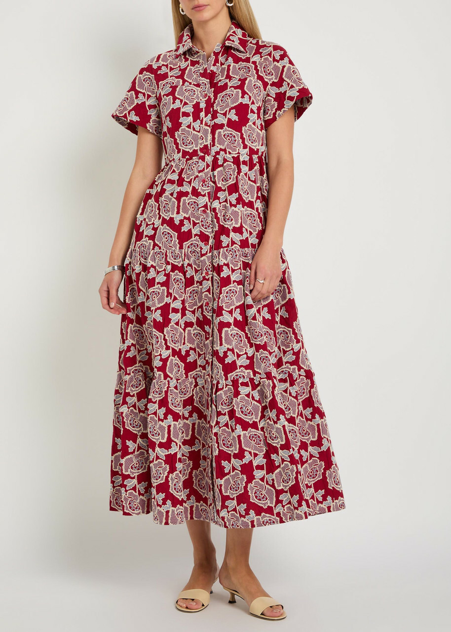 Erdem Floral-embroidered Cotton-blend Midi Shirt Dress Red