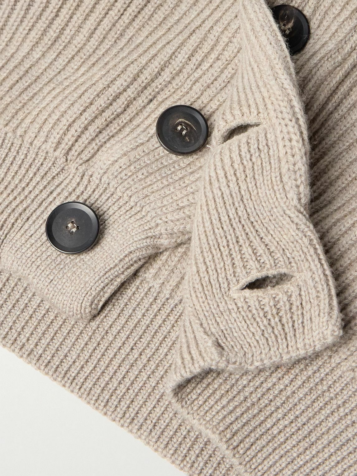 Kingsman - Shawl-Collar Ribbed Wool Cardigan - Neutrals