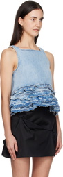 GANNI Blue Frill Denim Tank Top