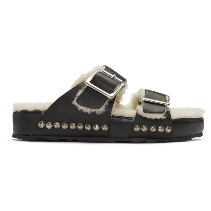 Photo: Alexander McQueen Black and Off-White Shearling Strap Sandals 