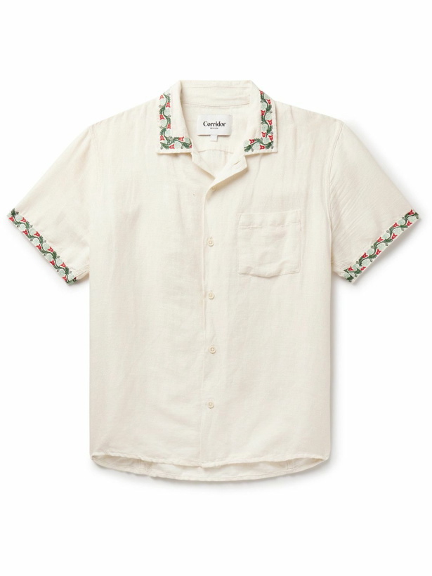 Photo: Corridor - Hamsa Camp-Collar Embroidered Cotton Shirt - White