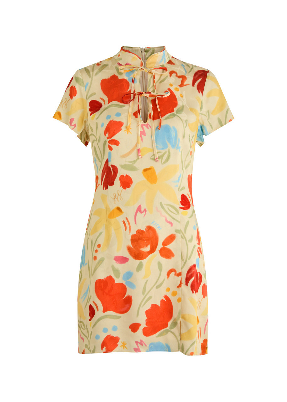 Kitri Gretchen Floral-print Satin Mini Dress Yellow