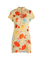 Kitri Gretchen Floral-print Satin Mini Dress Yellow