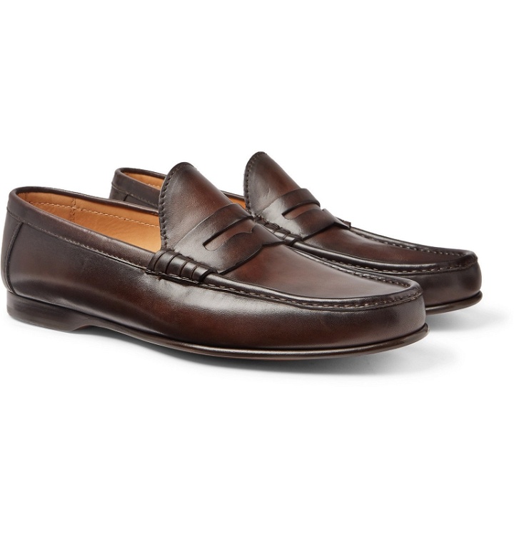 Photo: Ralph Lauren Purple Label - Burnished-Leather Penny Loafers - Brown