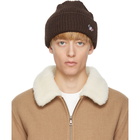 Maison Kitsune Brown Ribbed Fox Patch Beanie