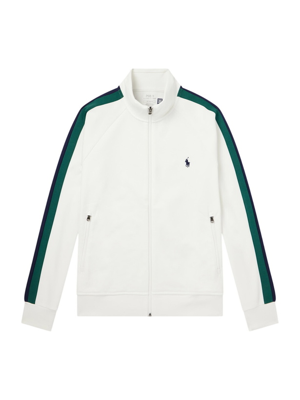 Photo: Polo Ralph Lauren - Logo-Embroidered Striped Cotton-Jersey Zip-Up Sweatshirt - White