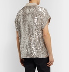 SAINT LAURENT - Sequinned Metallic Stretch-Jersey Polo Shirt - Neutrals