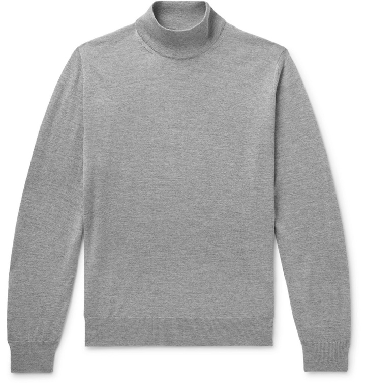 Photo: Canali - Mélange Merino Wool Mock-Neck Sweater - Gray