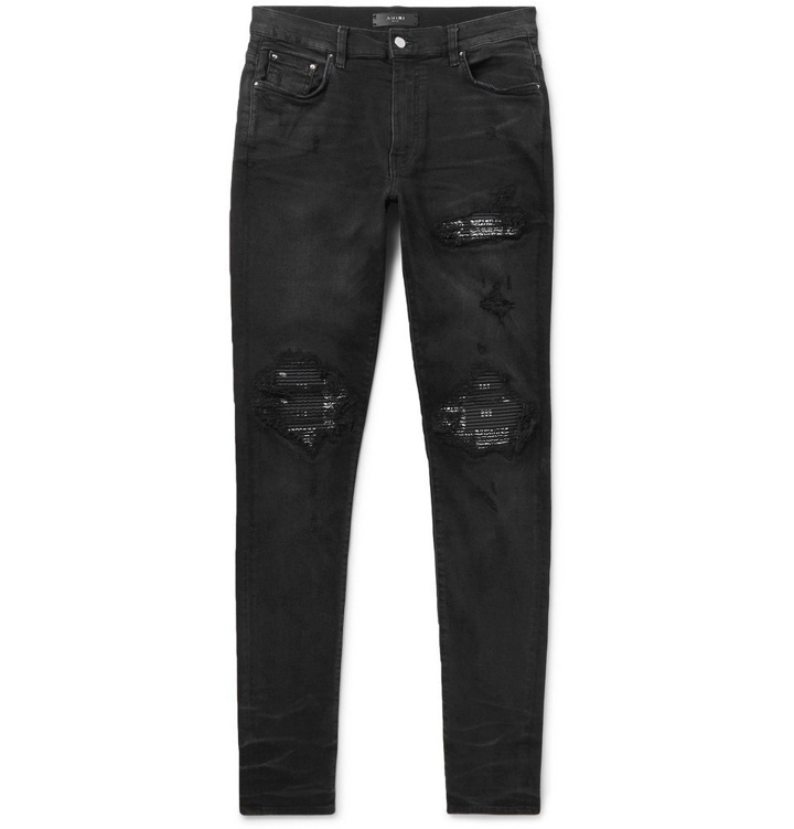 Photo: AMIRI - MX1 Skinny-Fit Panelled Distressed Stretch-Denim Jeans - Men - Black
