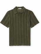 Mr P. - Striped Cotton-Terry Polo Shirt - Green