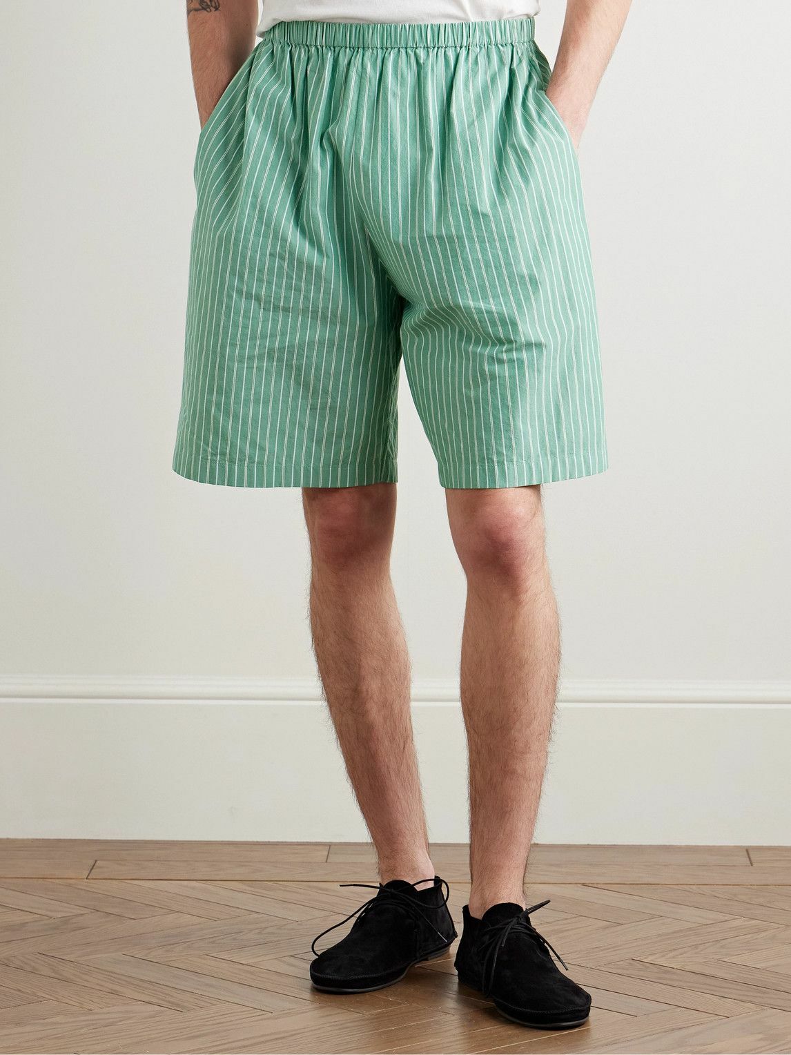 The Row - Zindel Straight-Leg Striped Cotton Shorts - Green