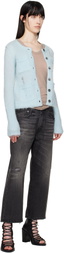R13 Blue Elongated Shrunken Crewneck Cardigan