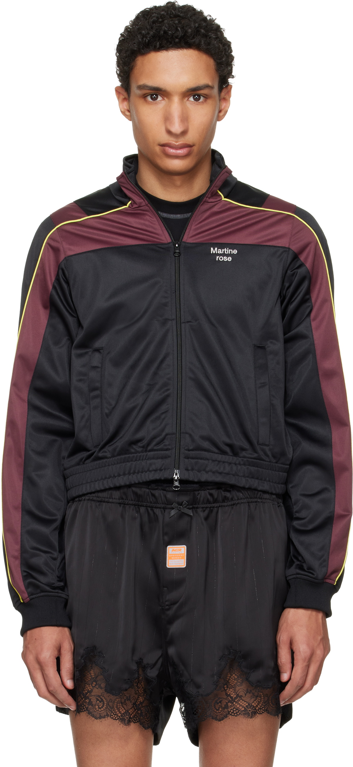 Martine Rose Black & Burgundy Shrunken Track Jacket