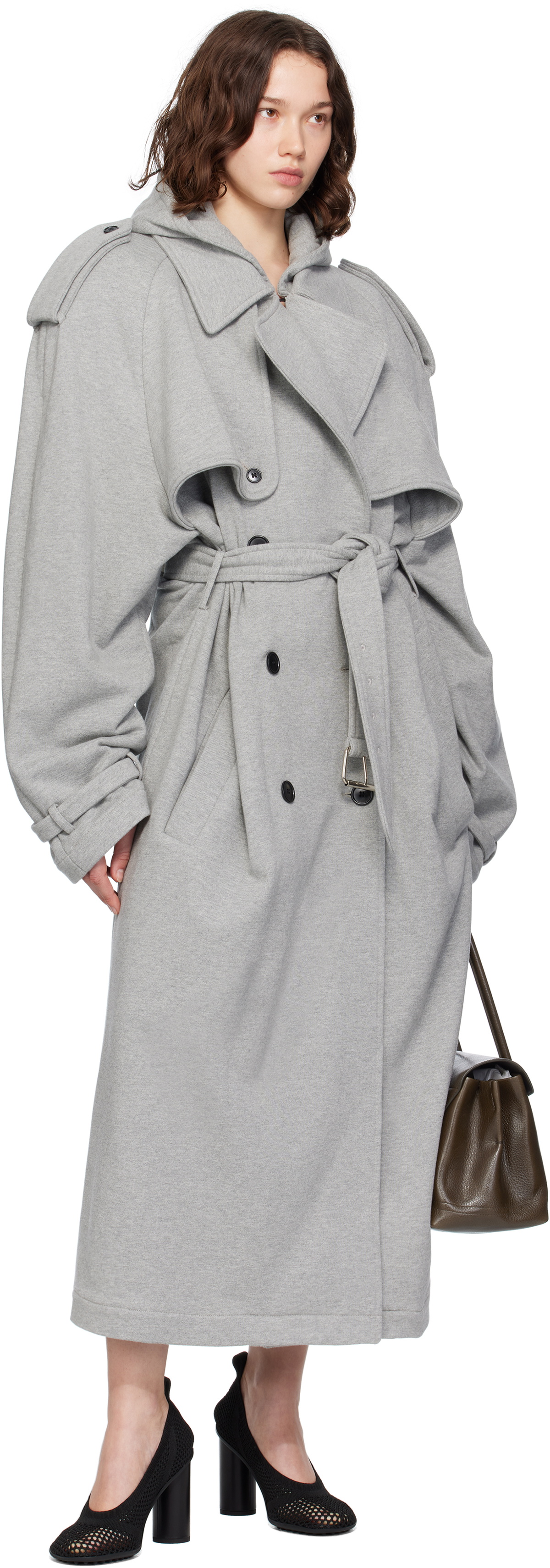 MARIE ADAM-LEENAERDT Gray Hooded Trench Coat