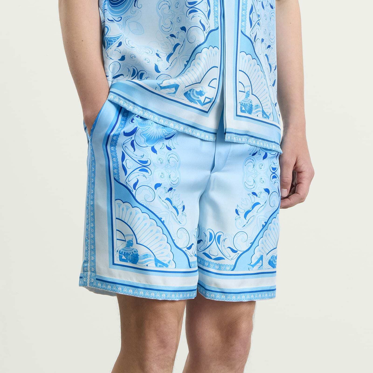 Casablanca Men's Egyptian Rug Silk Shorts in Blue