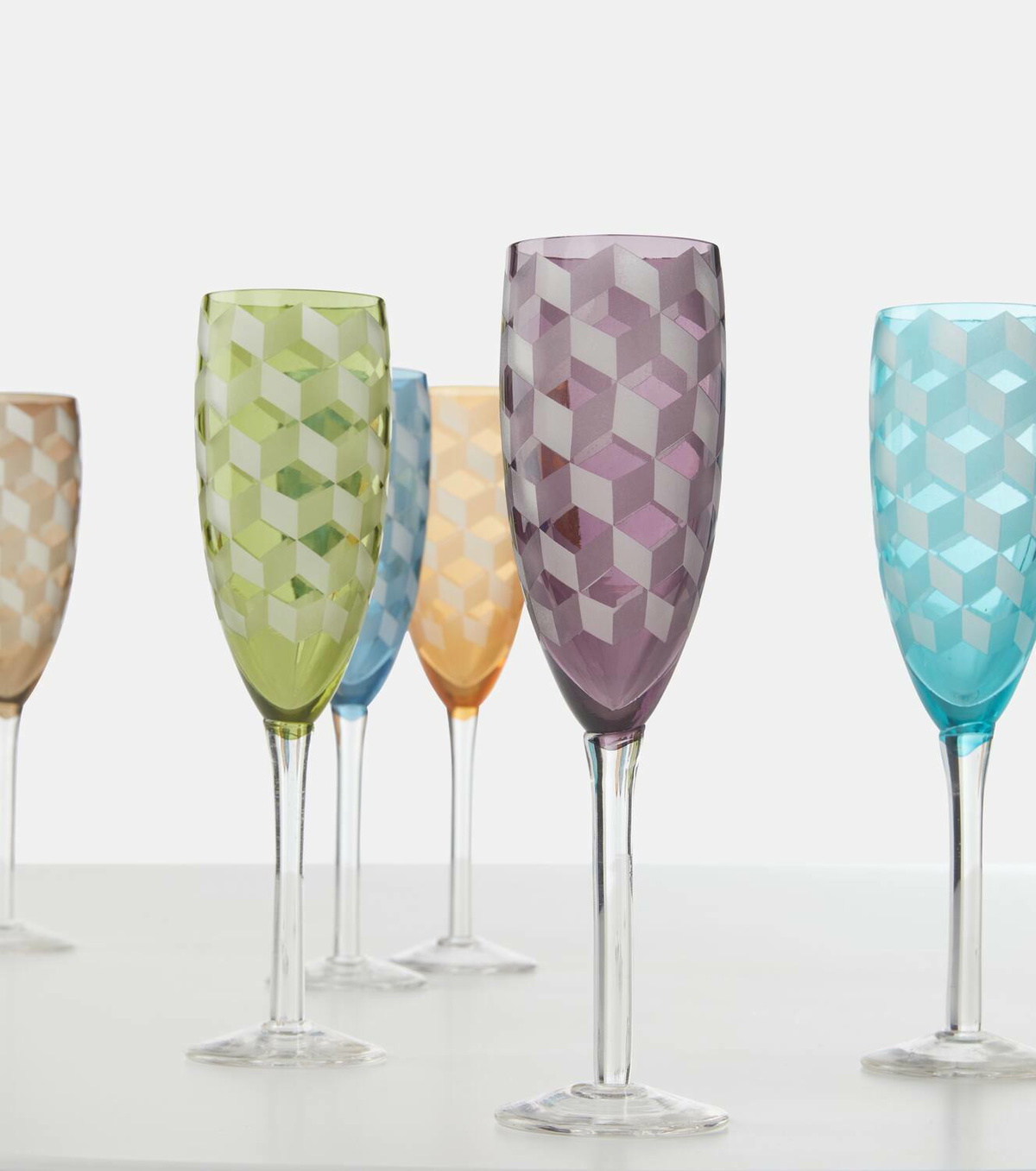 Polspotten Blocks set of 6 campagne flute glasses