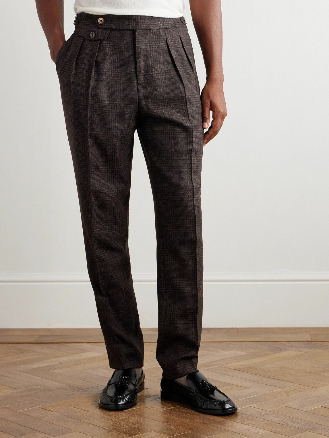 サメ様購入用【BRUNELLO CUCINELLI】ウールスラックス M Brunello Cucinelli - Straight-Leg Pleated Prince of Wales Wool