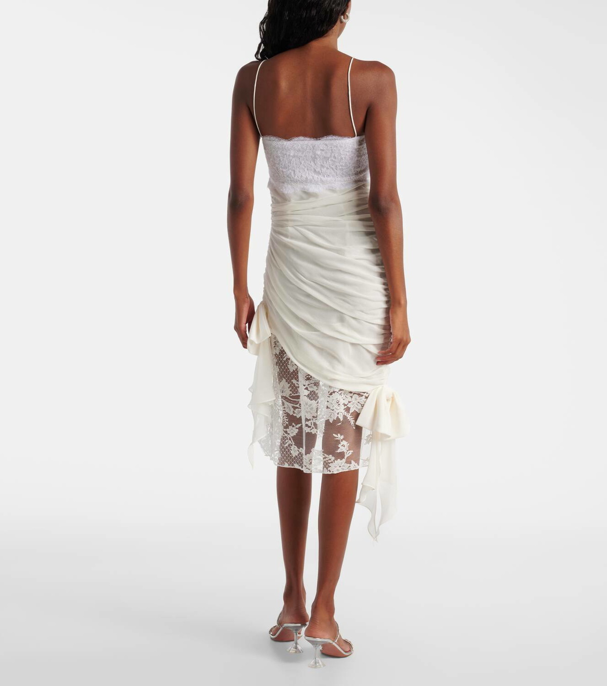 Alessandra Rich Lace-trimmed silk georgette midi dress