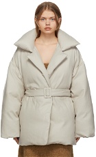 System Grey Down Belted Puffer Coat