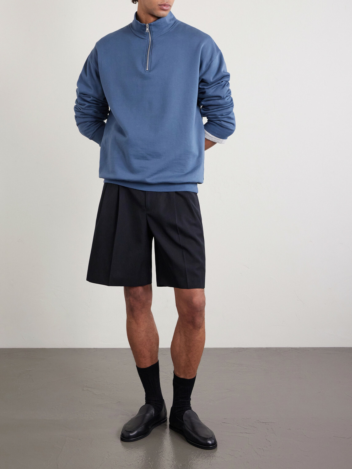 Auralee - Cotton Half-Zip Sweatshirt - Blue