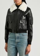 Alice + Olivia Willard Faux Fur-trimmed Faux Leather Jacket Black