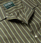 Gitman Vintage - Camp-Collar Striped Cotton and Silk-Blend Shirt - Men - Army green