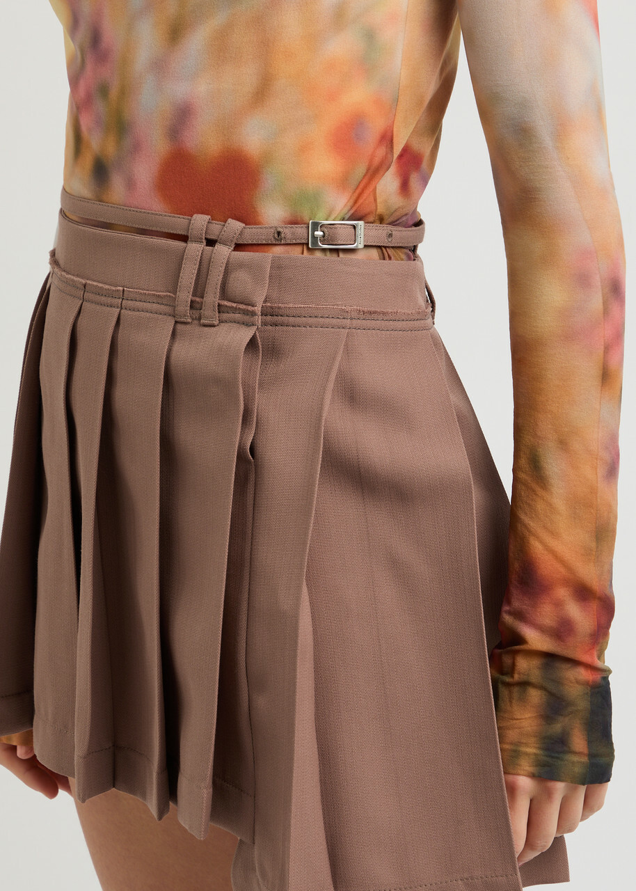 Acne Studios Asymmetric Pleated Woven Mini Skirt Brown Acne Studios