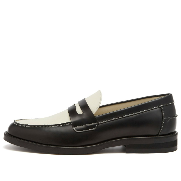 Photo: Duke + Dexter Men's Wilde Penny Loafer in Black/White