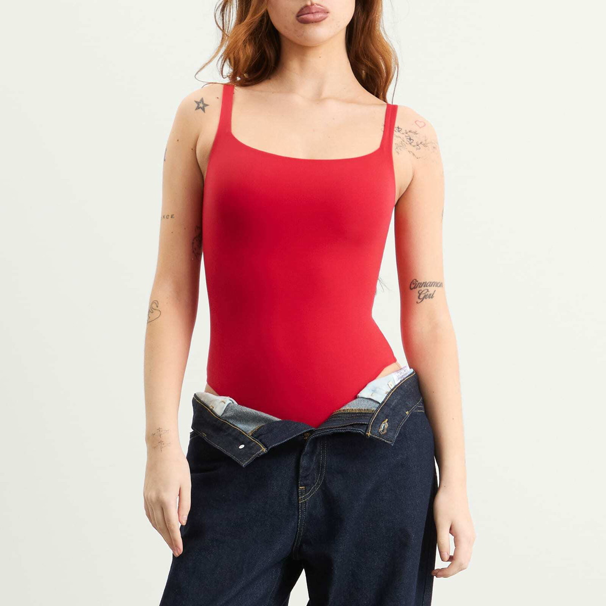 SKIMS Women's Fits Everybody Square Neck Bodysuit in Cherry