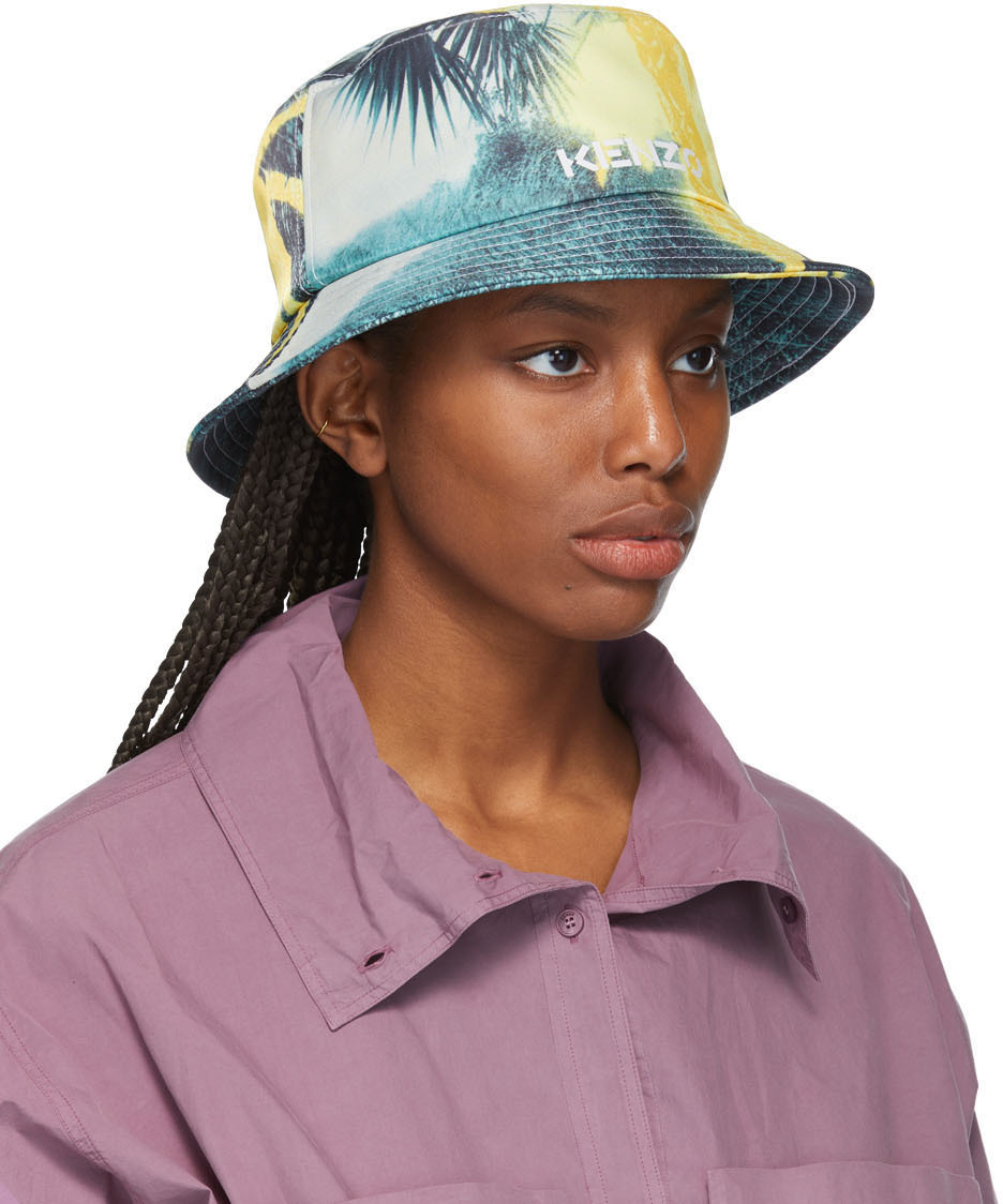 Kenzo Yellow High Summer Tropical Graffiti Bucket Hat Kenzo