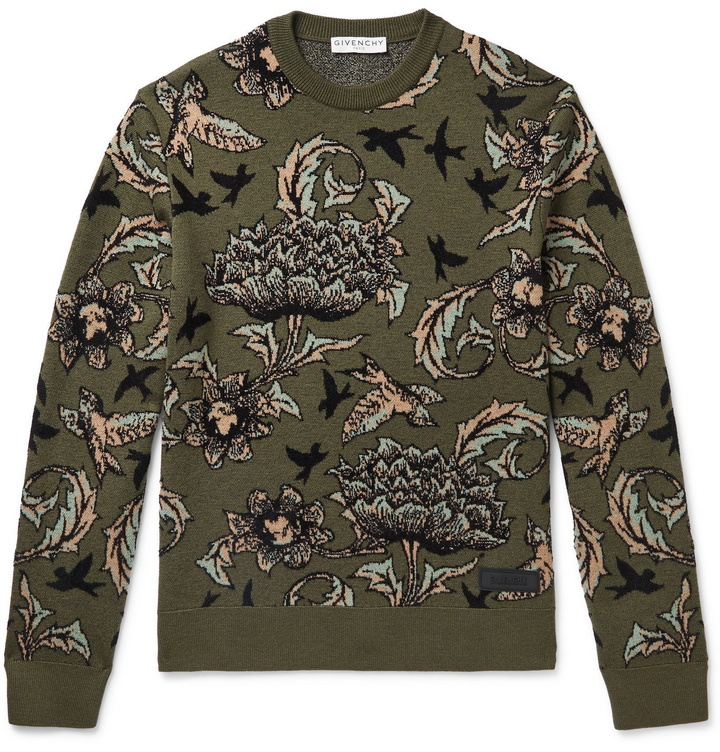 Photo: Givenchy - Logo-Appliquéd Intarsia Wool-Blend Sweater - Green