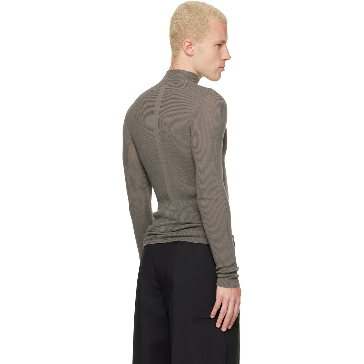 Rick Owens Gray Tower Ribbed Lupetto Sweater