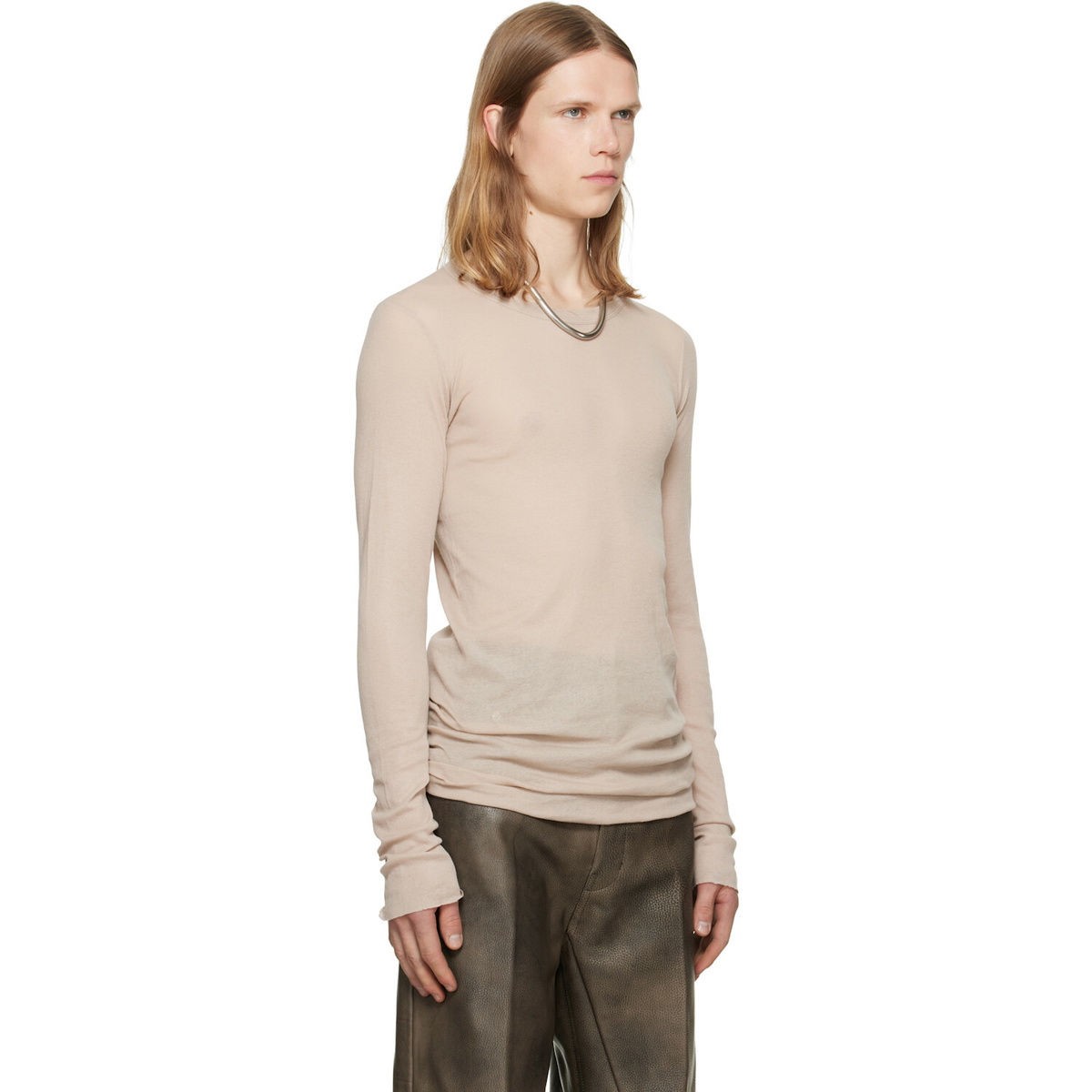 Rick Owens Taupe Tower Rib LS T-shirt