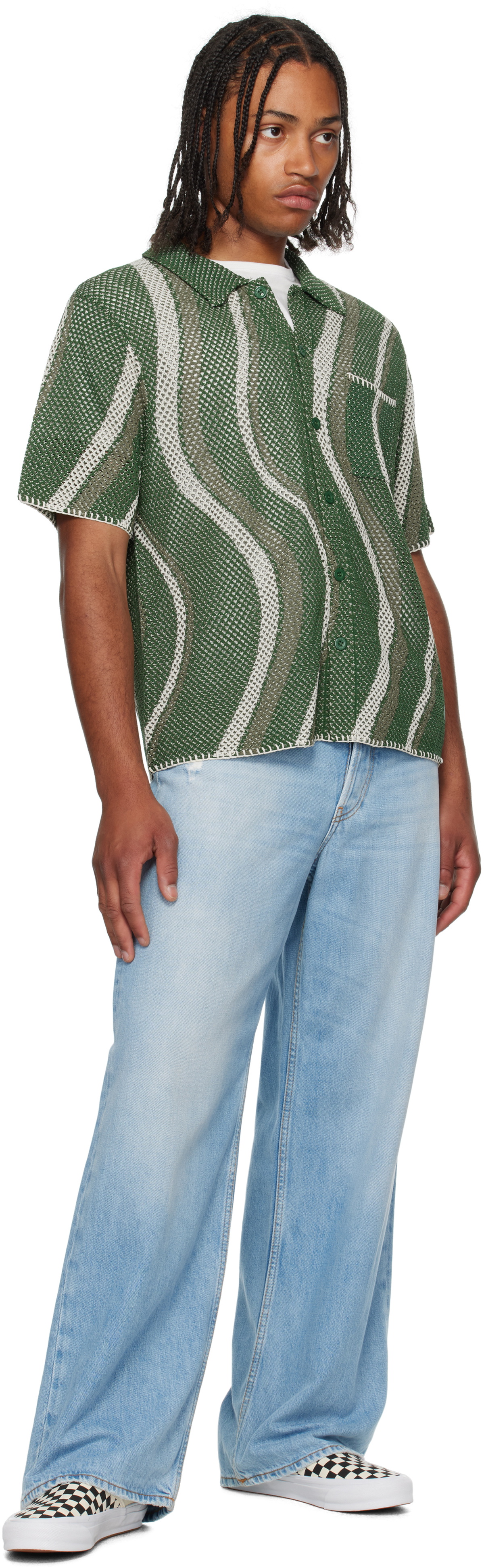 Dime Green Soleil Button Up Knit Shirt Dime