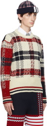 Thom Browne White & Navy Jacquard Sweater
