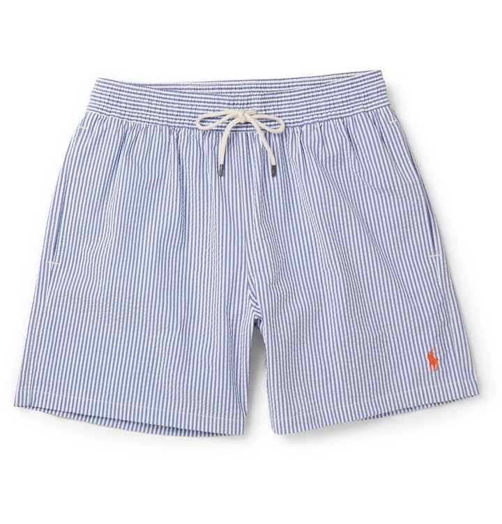 Photo: Polo Ralph Lauren - Mid-Length Striped Cotton-Blend Seersucker Swim Shorts - Men - Blue